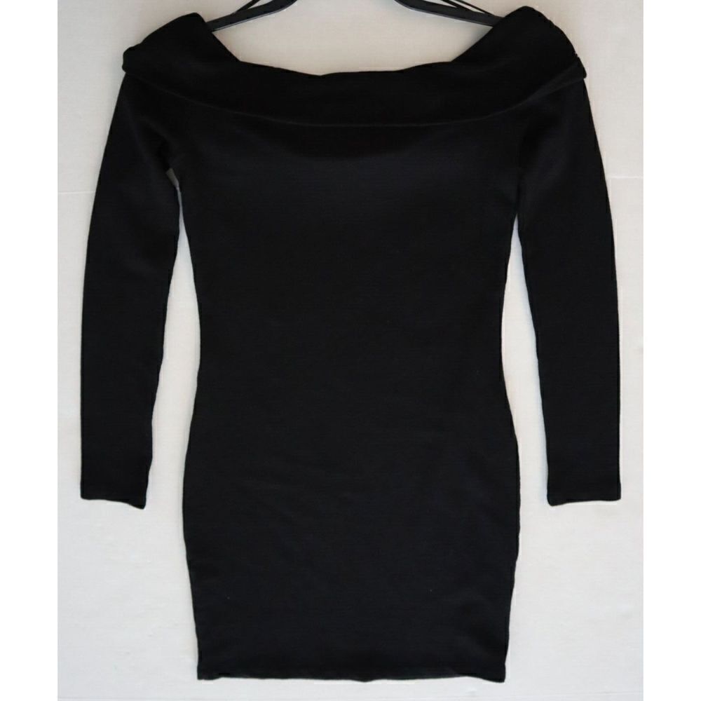 Monrow Women's Sz Small Black Off Shoulder Long Sleeve Mini Dress - Picture 7 of 8